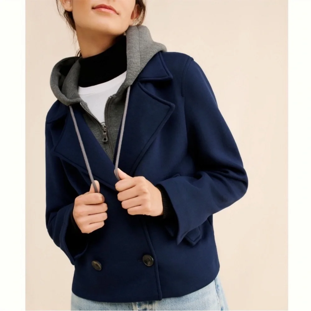 Maeve Twofer Hooded Scuba Peacoat Jacket Navy size Small
